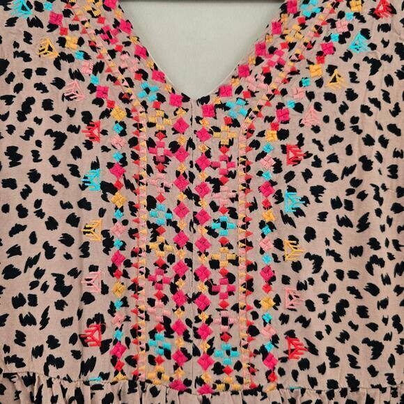 Savanna Jane Women's Boho Peasant Embroidered Detail Spotted Dress Size Large - Picture 7 of 12